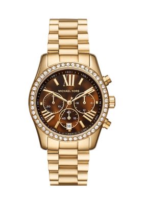 Michael Kors Women's Gold Tone Lexington Lux Chronograph Stainless Steel Watch