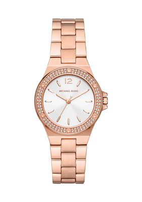 Michael Kors Women's Rose Gold Tone Stainless Steel Mini Lennox Three Hand Watch