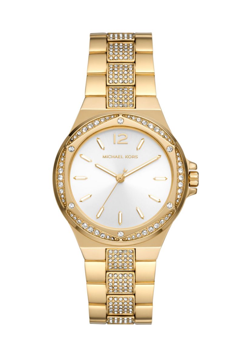 Womens Gold Tone Stainless Steel Crystal Embellished Watch