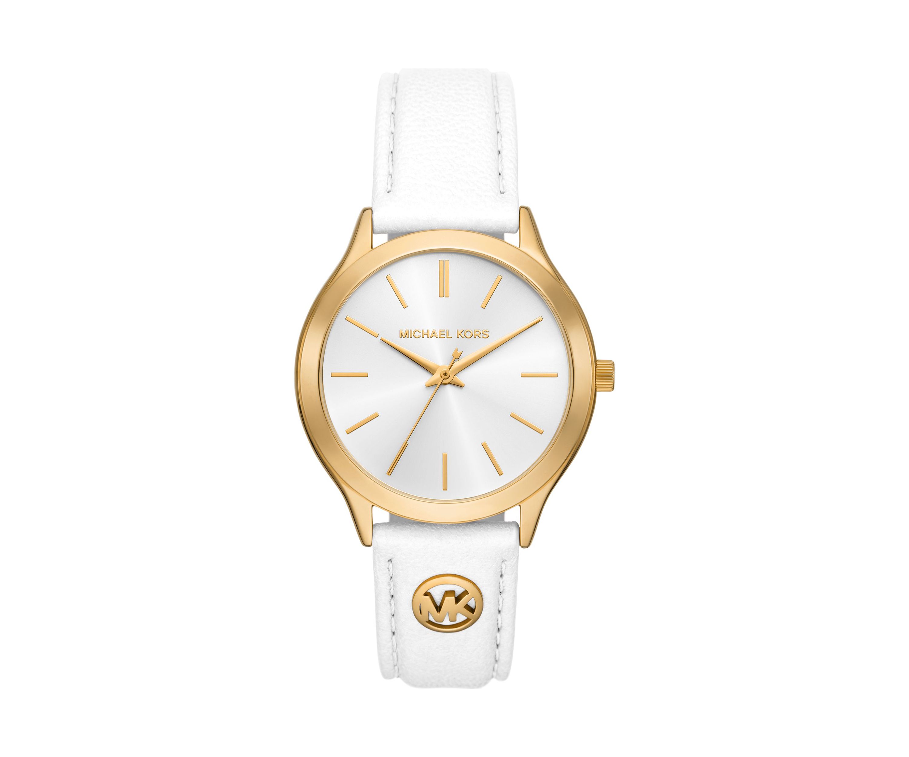 Slim Runway Leather Strap Gold Face Watch