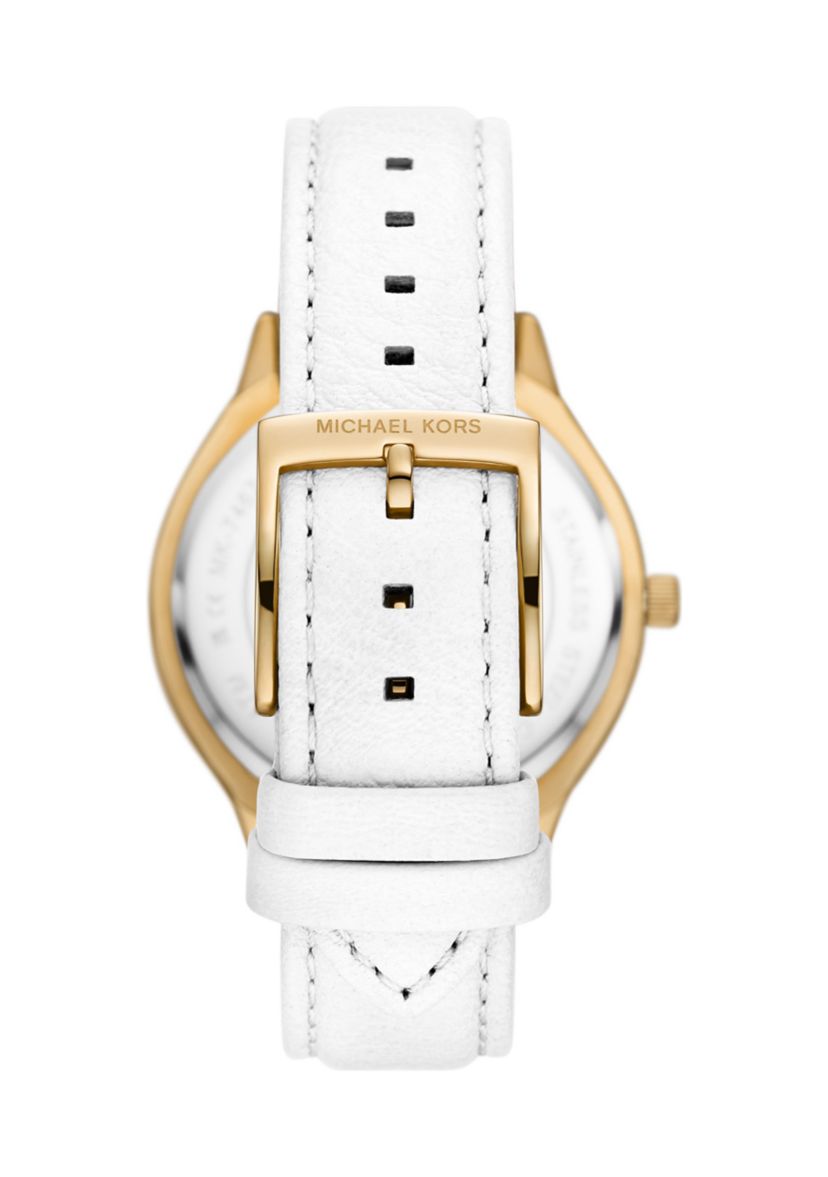 Slim Runway Leather Strap Gold Face Watch