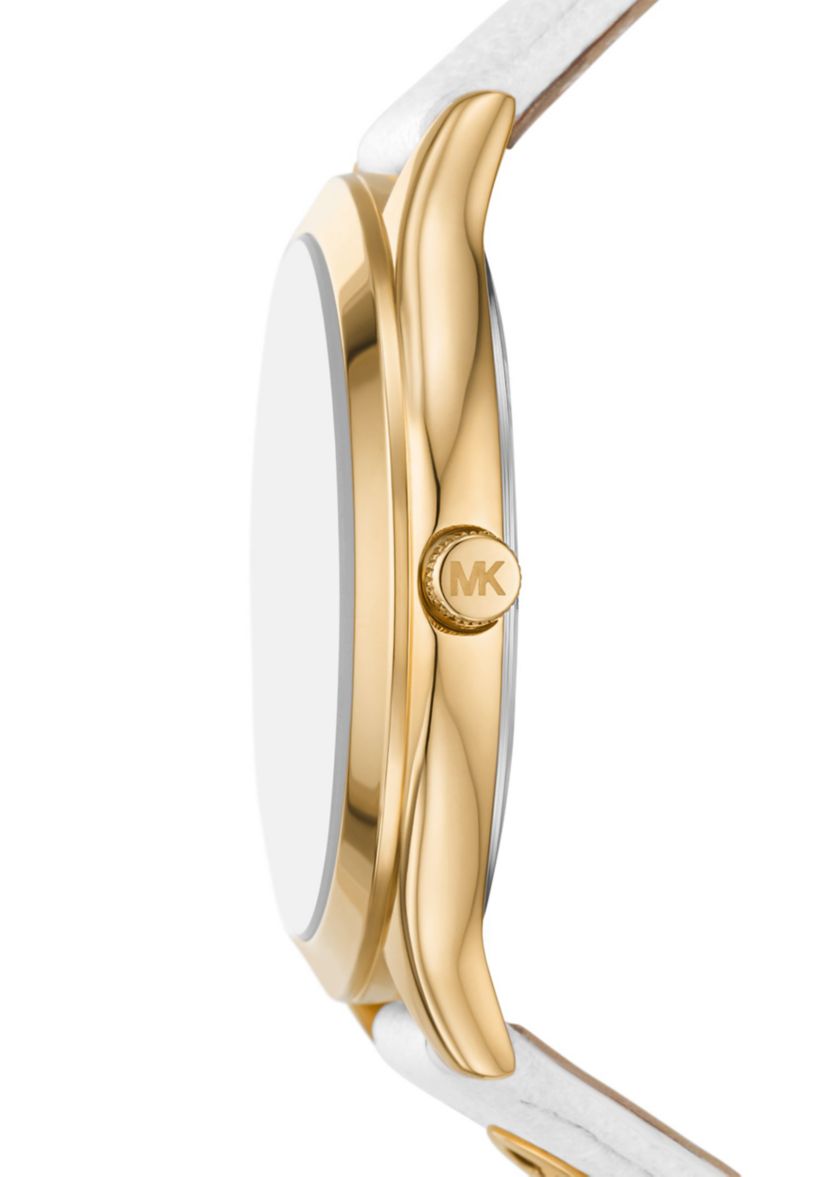 Slim Runway Leather Strap Gold Face Watch