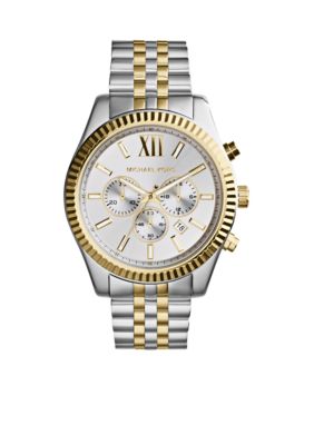 Michael Kors Men's Silver And Gold Tone Stainless Steel Lexington Chronograph Watch