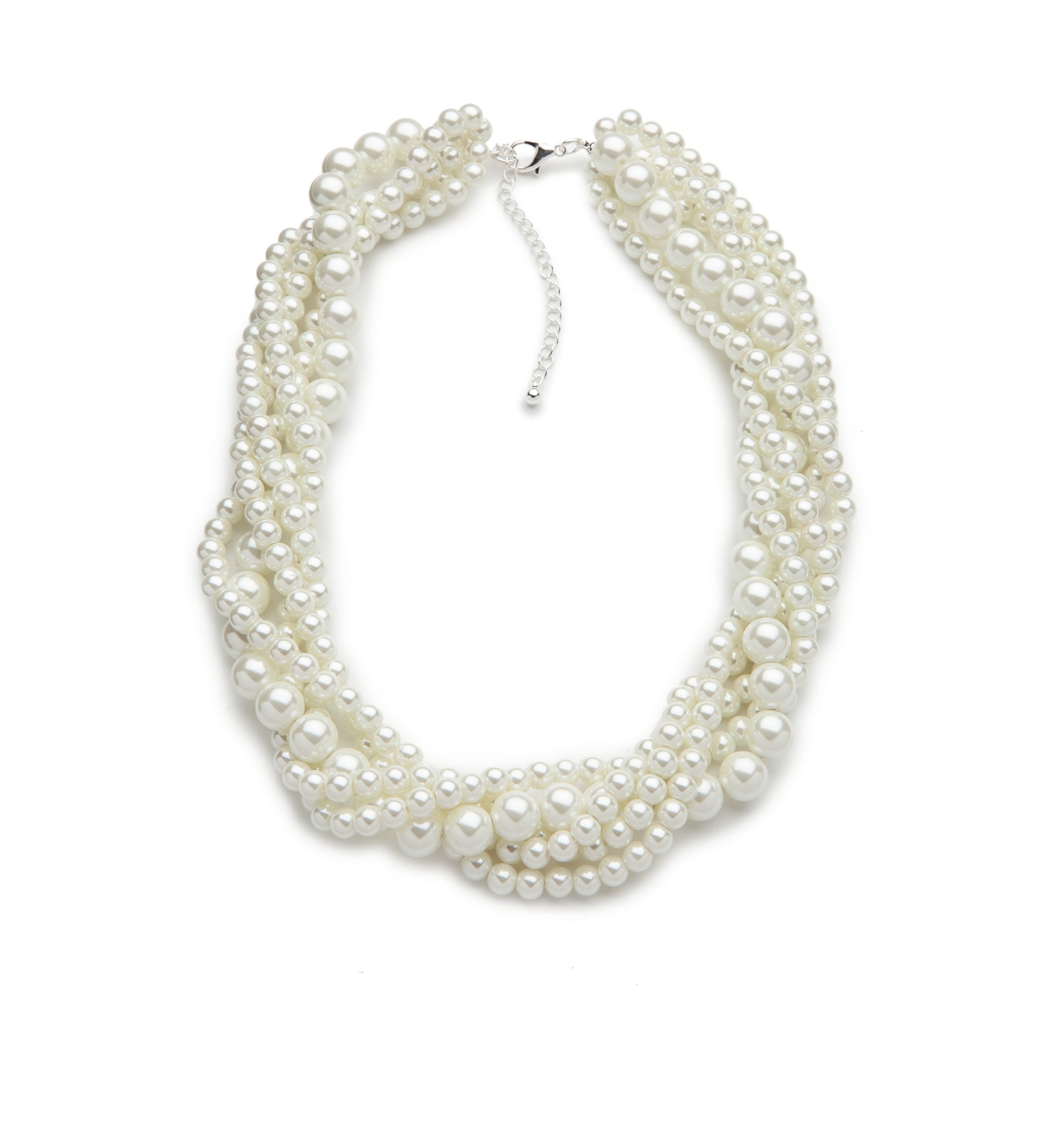 Silver Tone Pearl 5 Strand Torsade Necklace