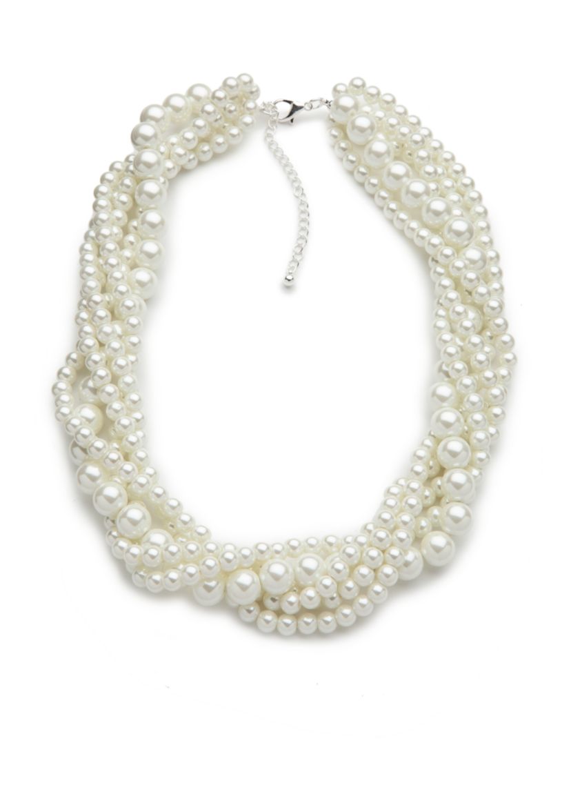Silver Tone Pearl 5 Strand Torsade Necklace