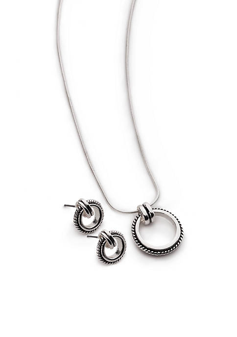Silver Tone Bali Sensitive Skin Open Circle Earrings and Necklace Set