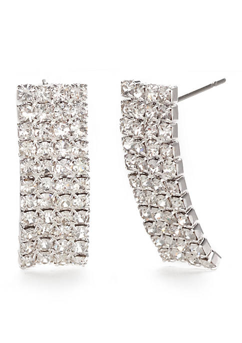 Silver-Tone Domed Crystal Drop Earrings