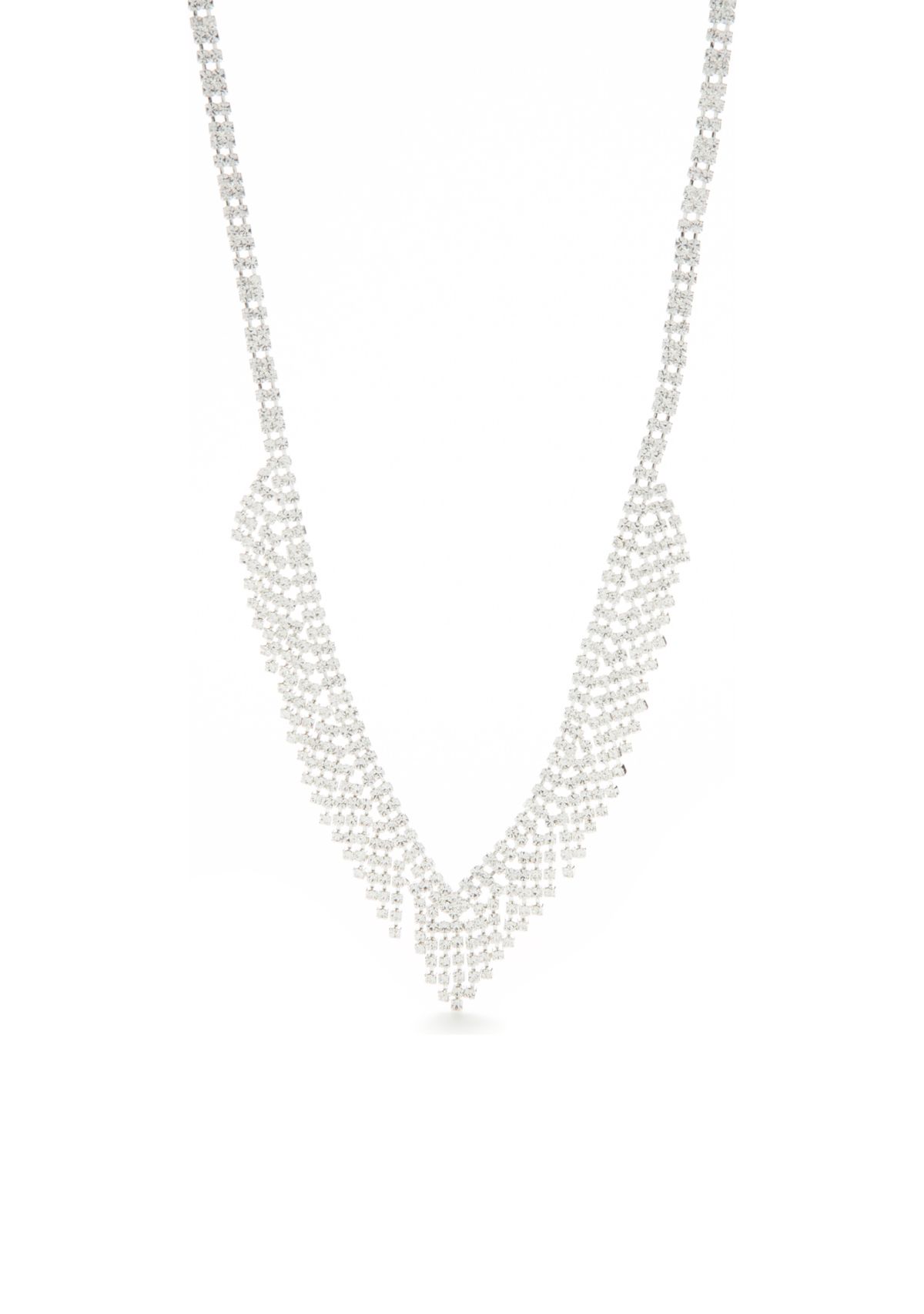 Silver Tone Graduated Shig Shag Rhinestone Frontal Necklace