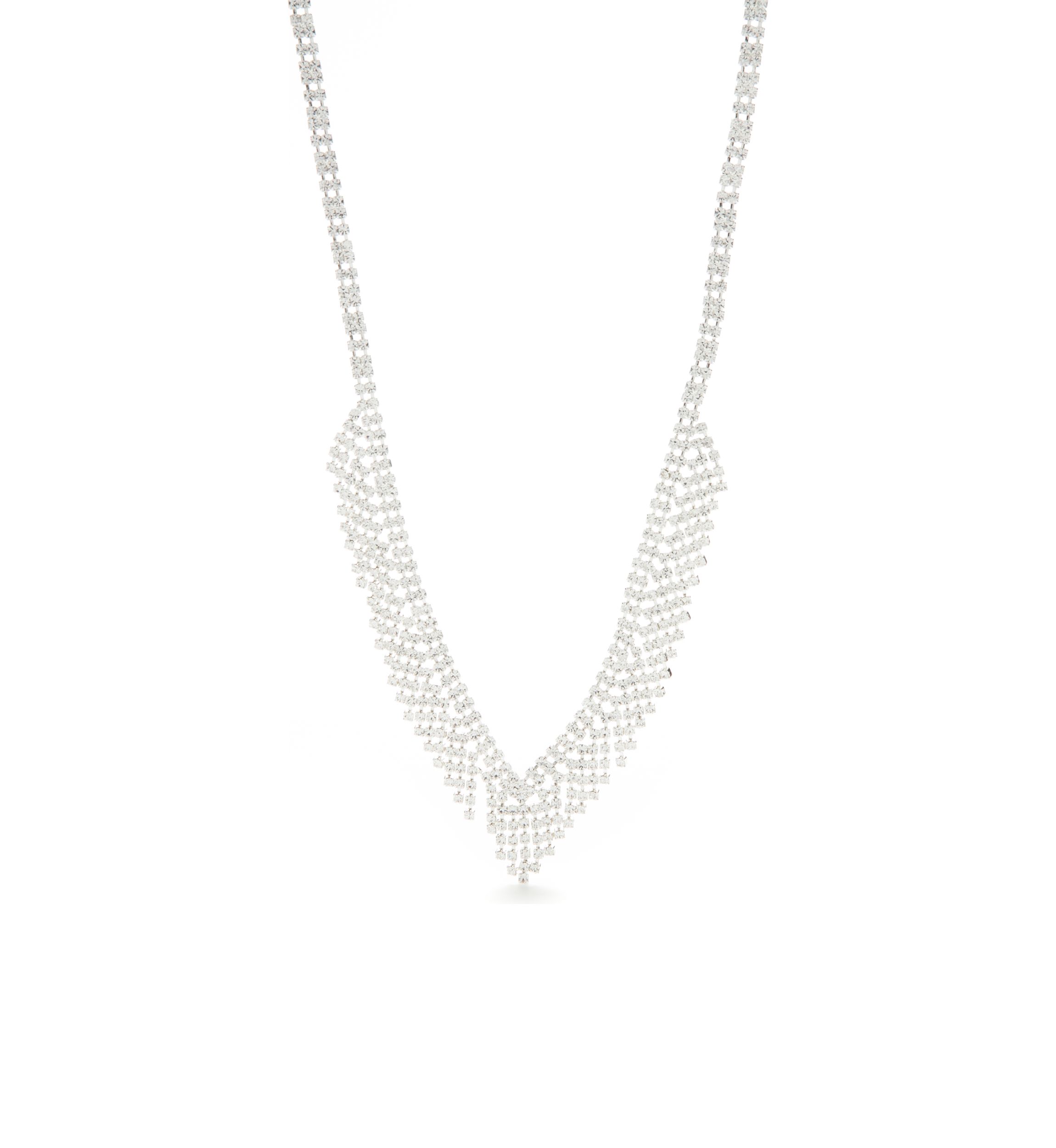 Silver Tone Graduated Shig Shag Rhinestone Frontal Necklace