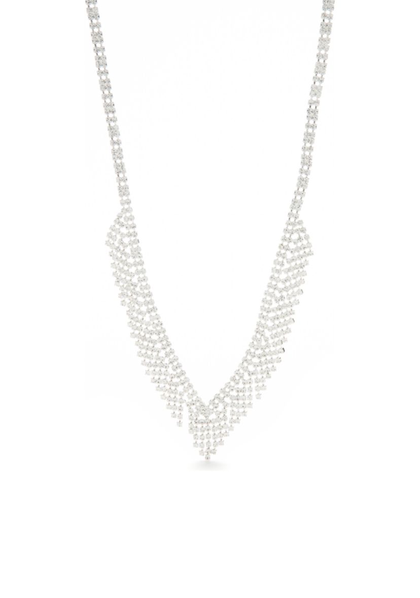 Silver Tone Graduated Shig Shag Rhinestone Frontal Necklace