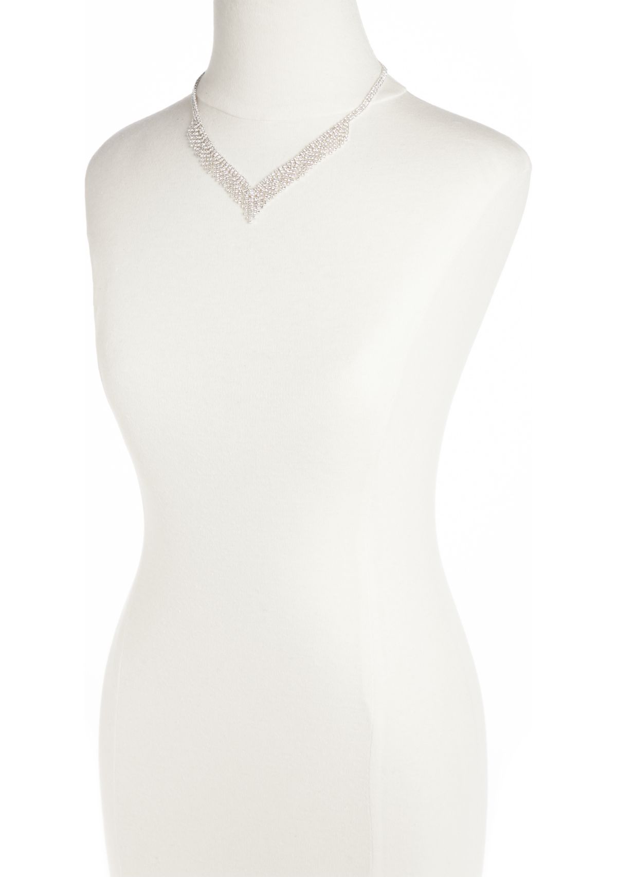 Silver Tone Graduated Shig Shag Rhinestone Frontal Necklace