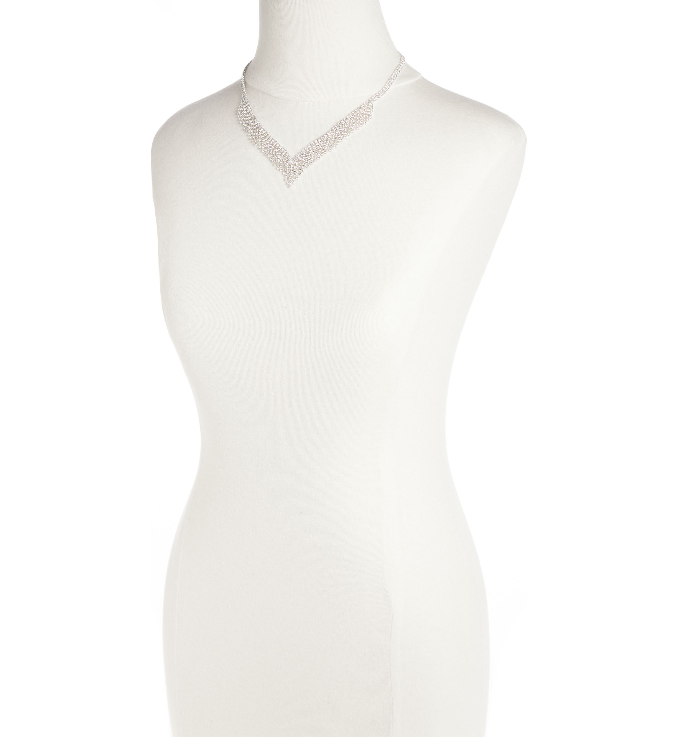 Silver Tone Graduated Shig Shag Rhinestone Frontal Necklace
