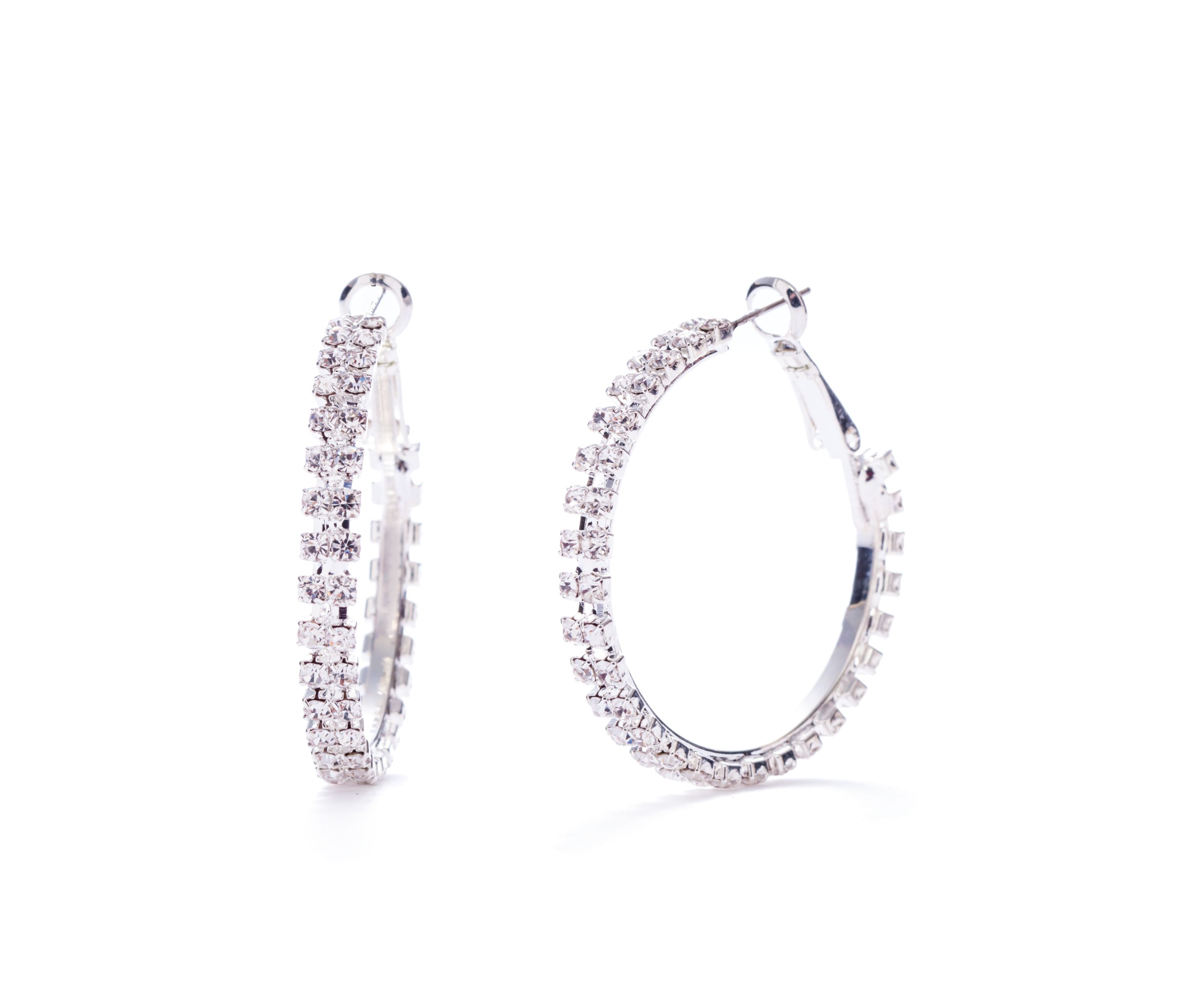 Silver-Tone Crystal Hoop Earrings