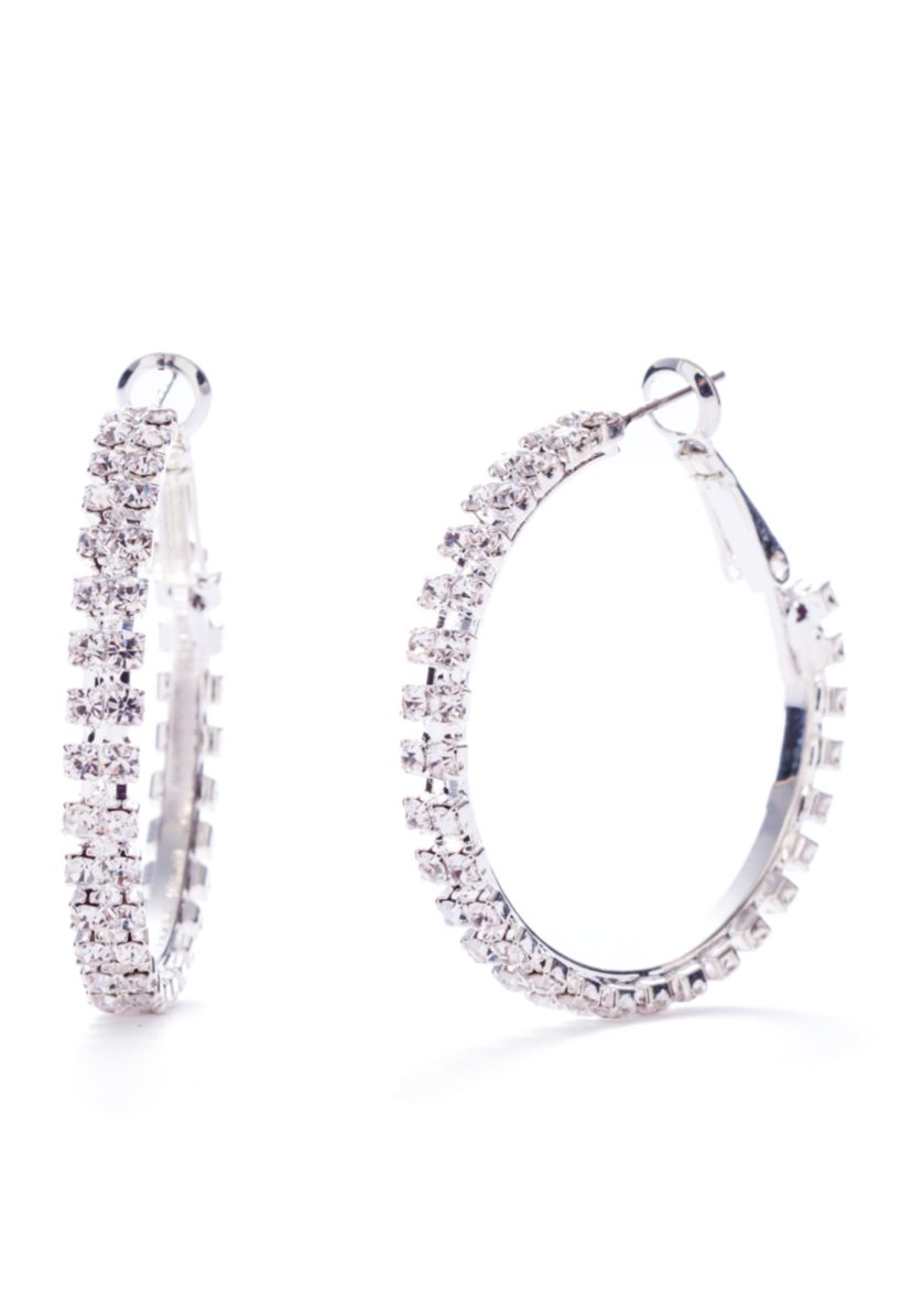 Silver-Tone Crystal Hoop Earrings