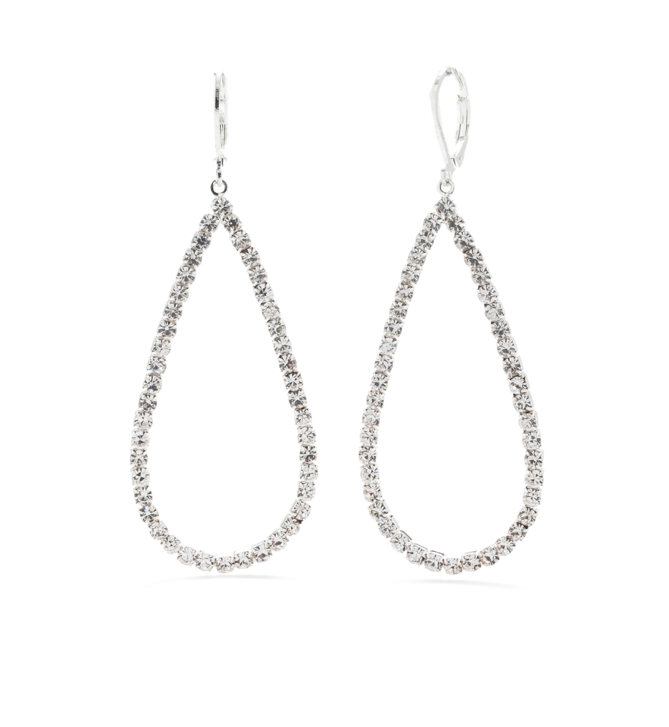 Silver-Tone Crystal Teardrop Drop Earrings