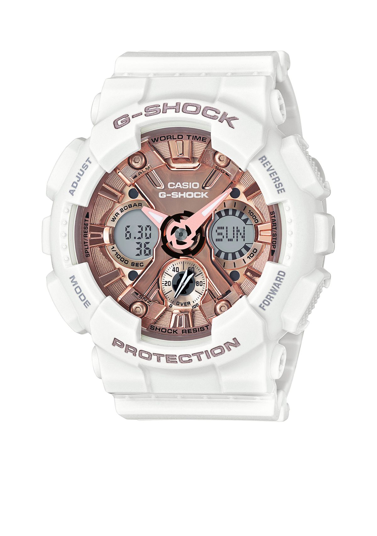 Womens White Band with Rose Gold-Tone Metallic S-Series G-Shock Watch