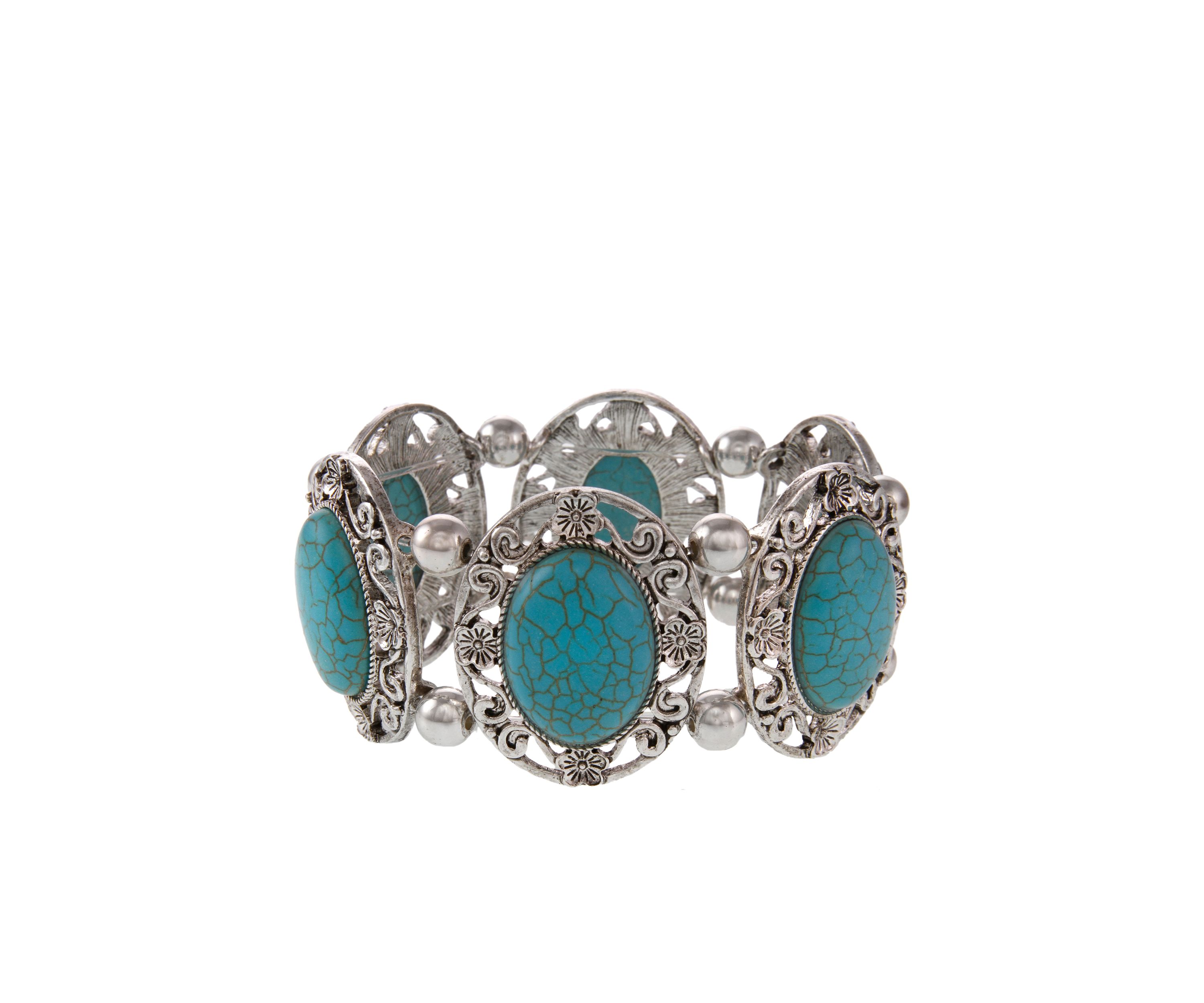 Silver-Tone Turquoise Stretch Bracelet