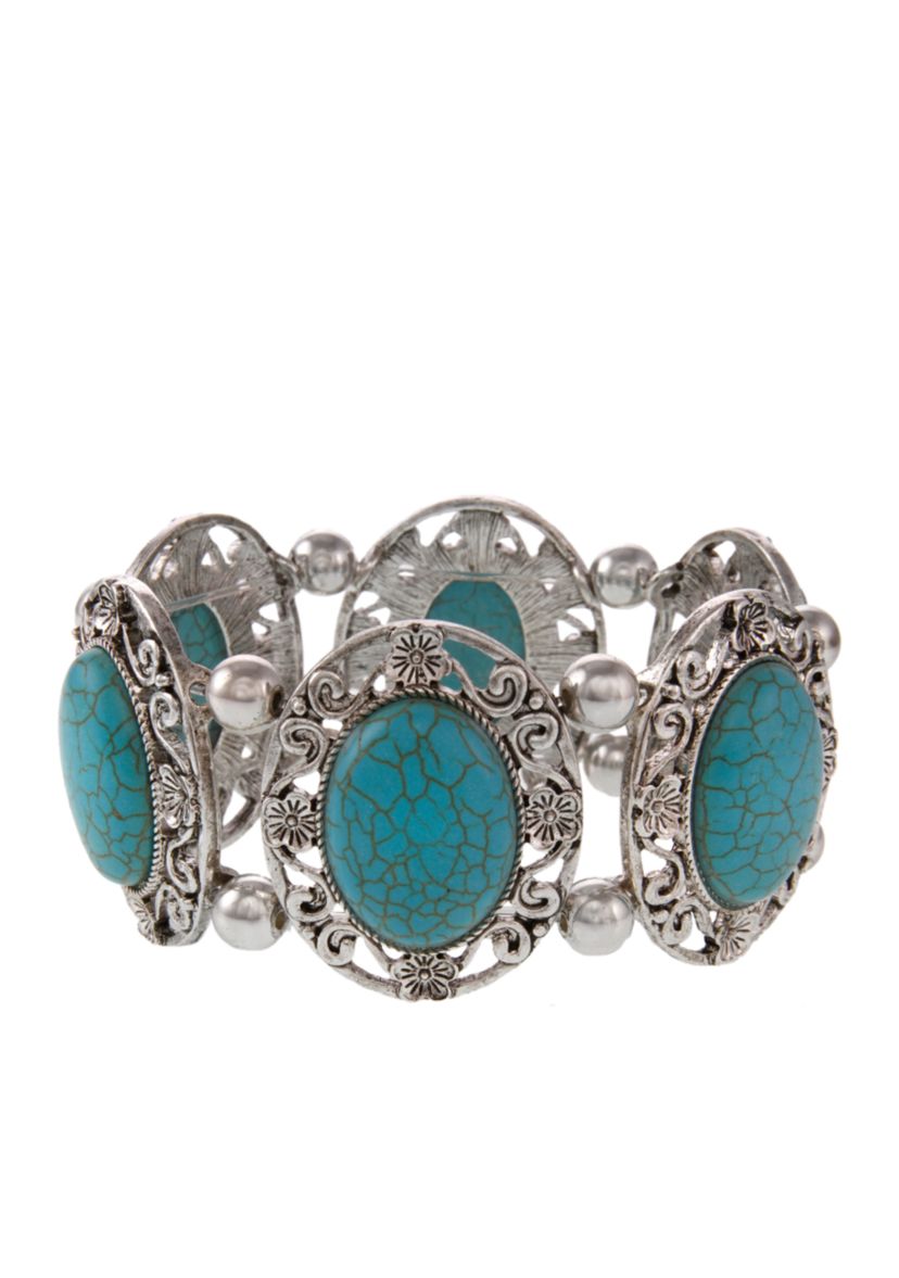 Silver-Tone Turquoise Stretch Bracelet