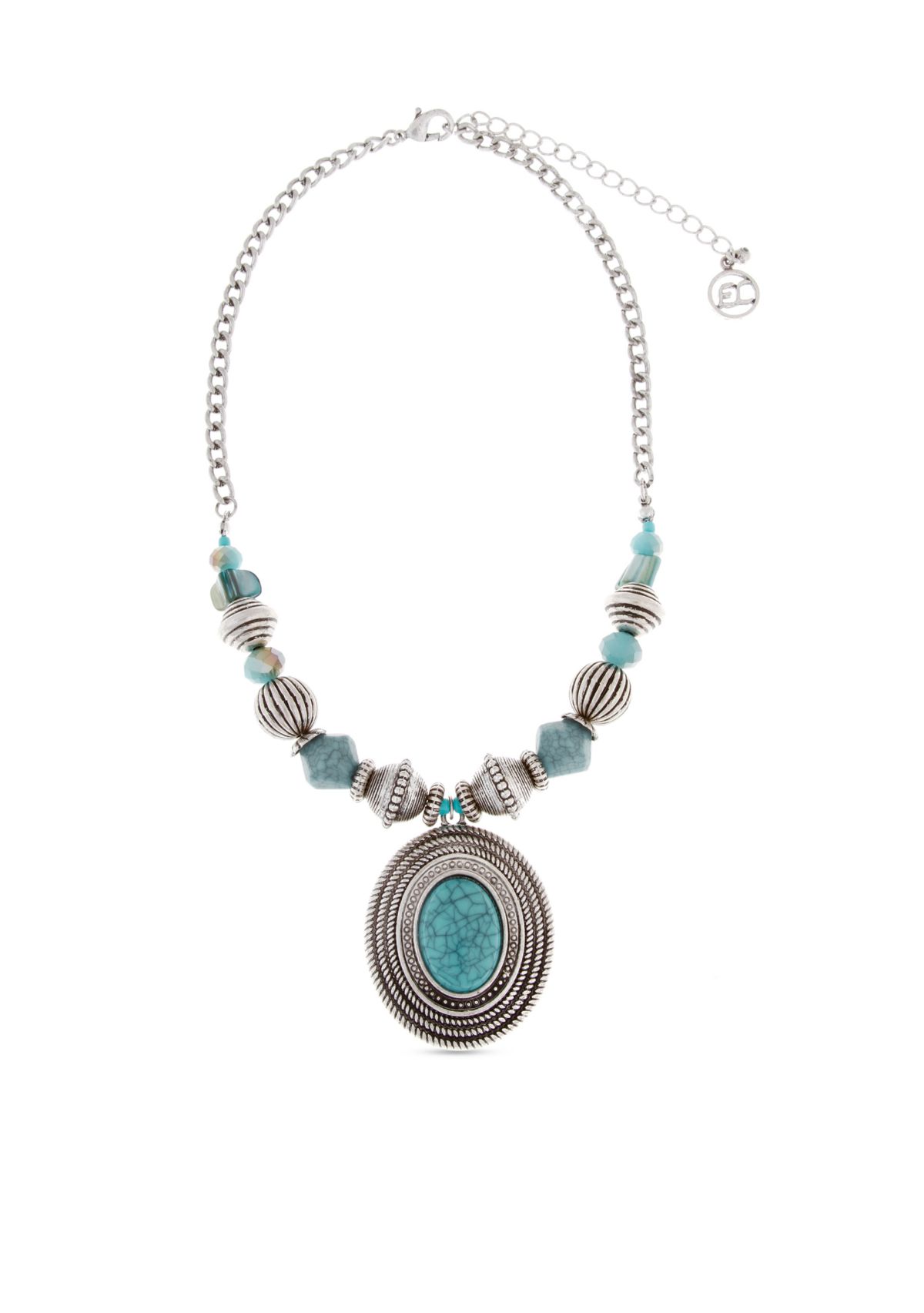 Silver Toned Go West Oval Pendant Necklace