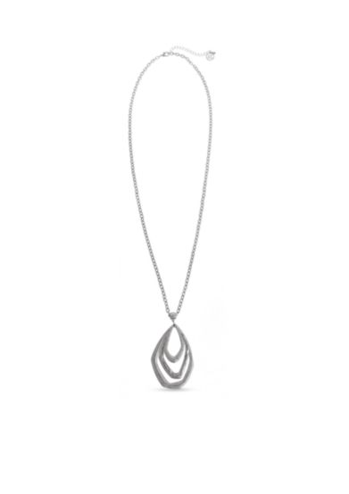 Silver-Tone Scratch Pad Long Oval Pendant Necklace