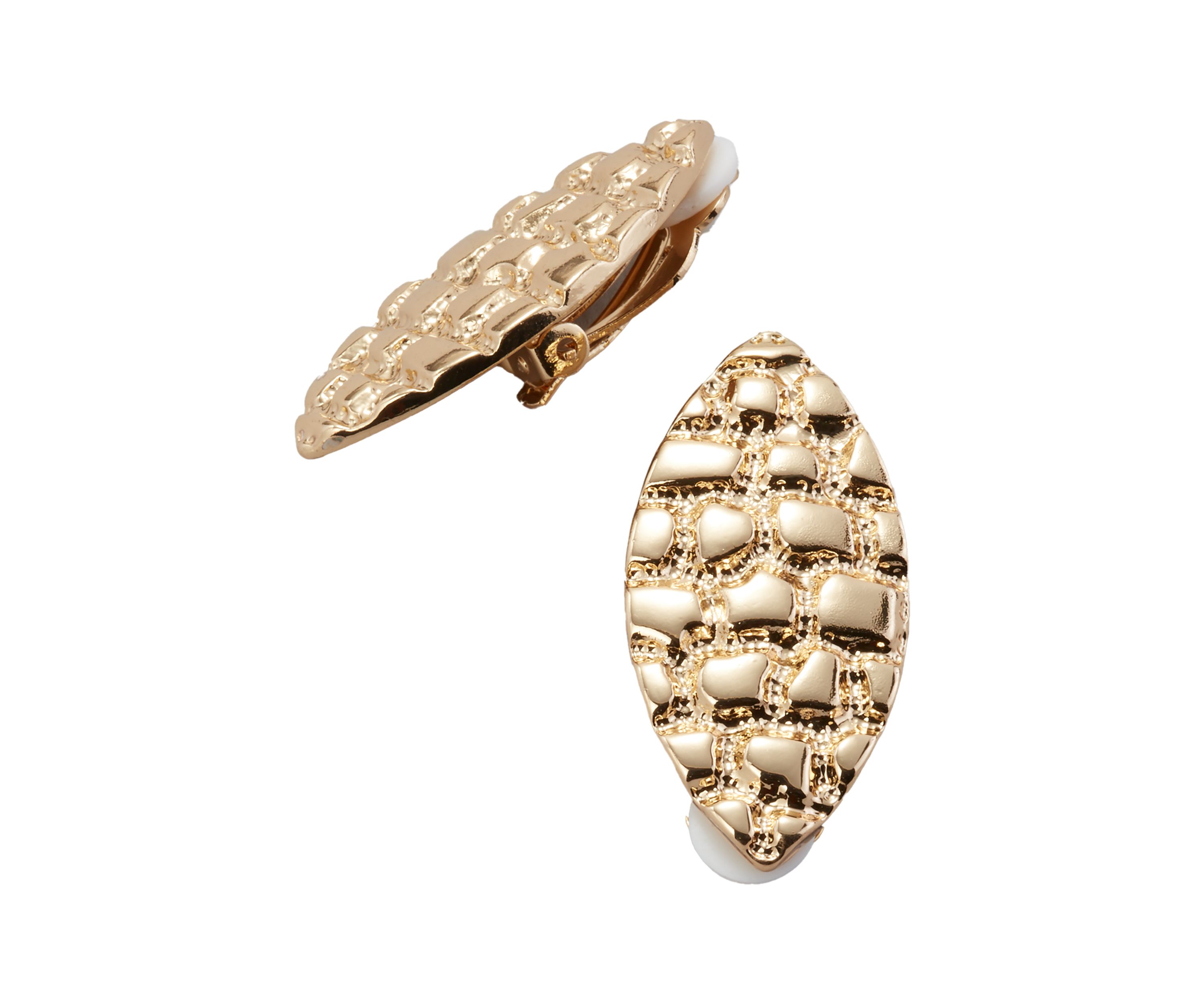 Navette Button Clip On Earrings