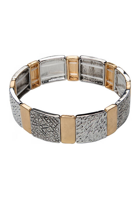 Erica Lyons Two Tone Textured Square Stretch Bracelet