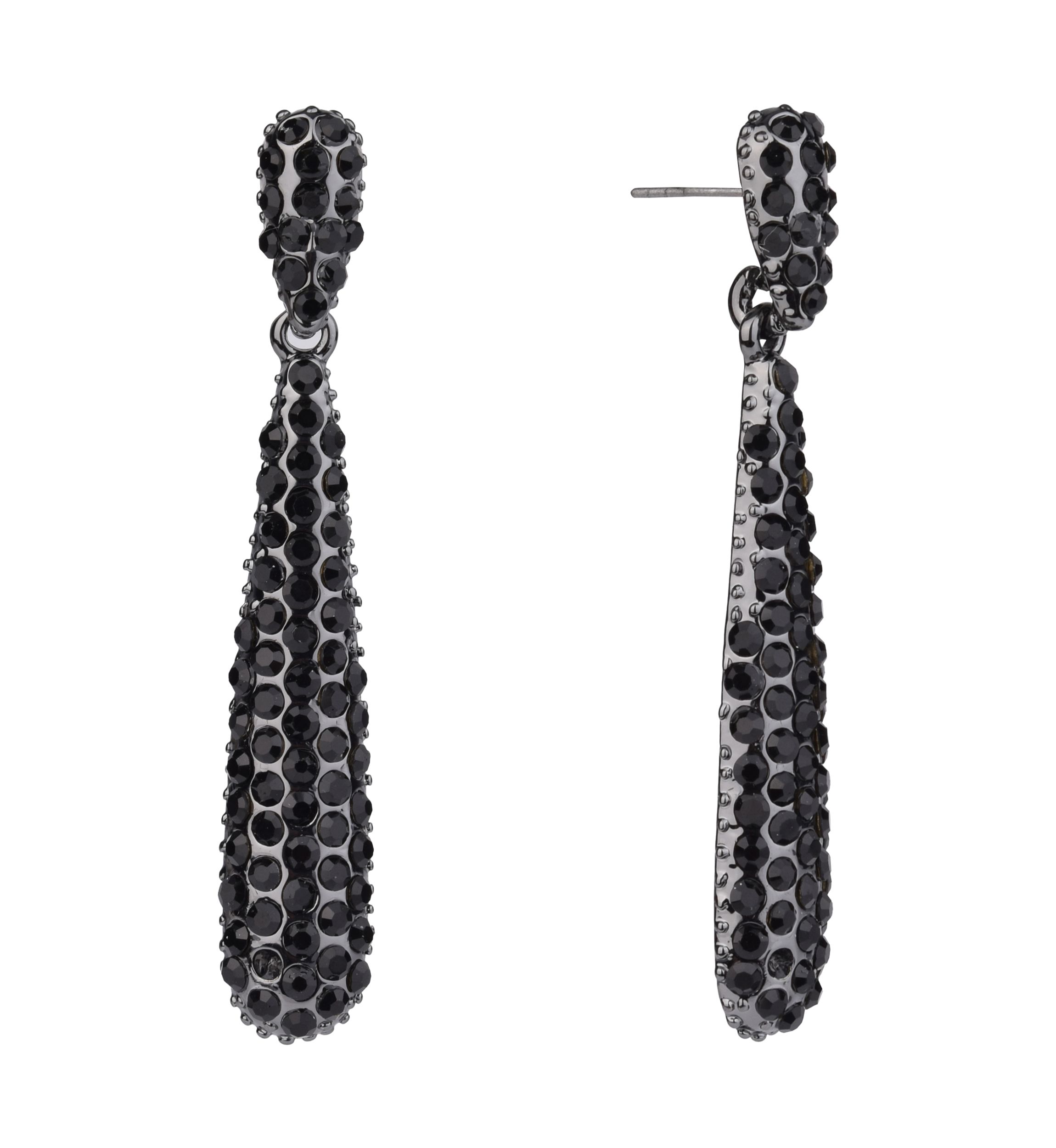 Hematite Tone and Jet Stone Linear Earrings