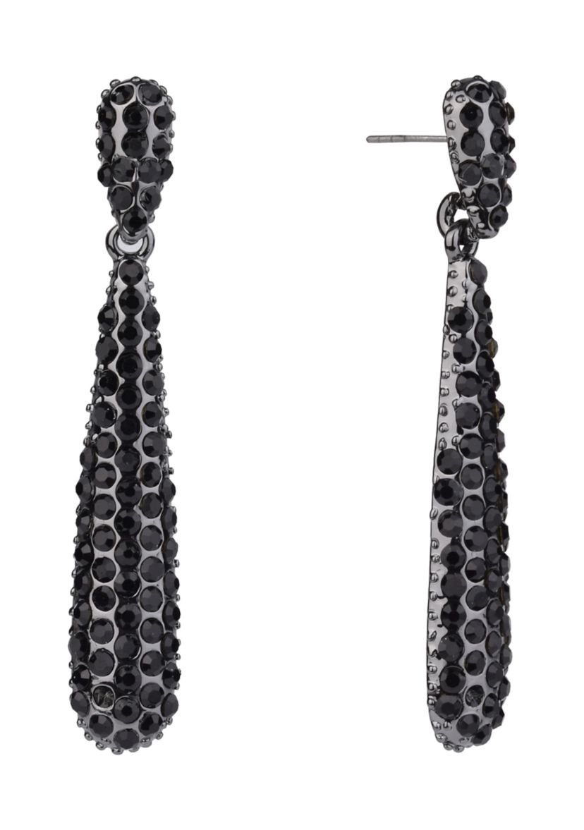 Hematite Tone and Jet Stone Linear Earrings