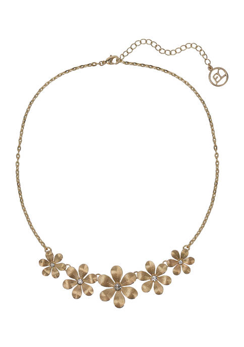 Erica Lyons Gold Tone Flower Casting Frontal Necklace