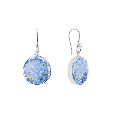Belk Silverworks Sterling Silver Dried Forget-Me-Not Flowers Circle Drop Earrings