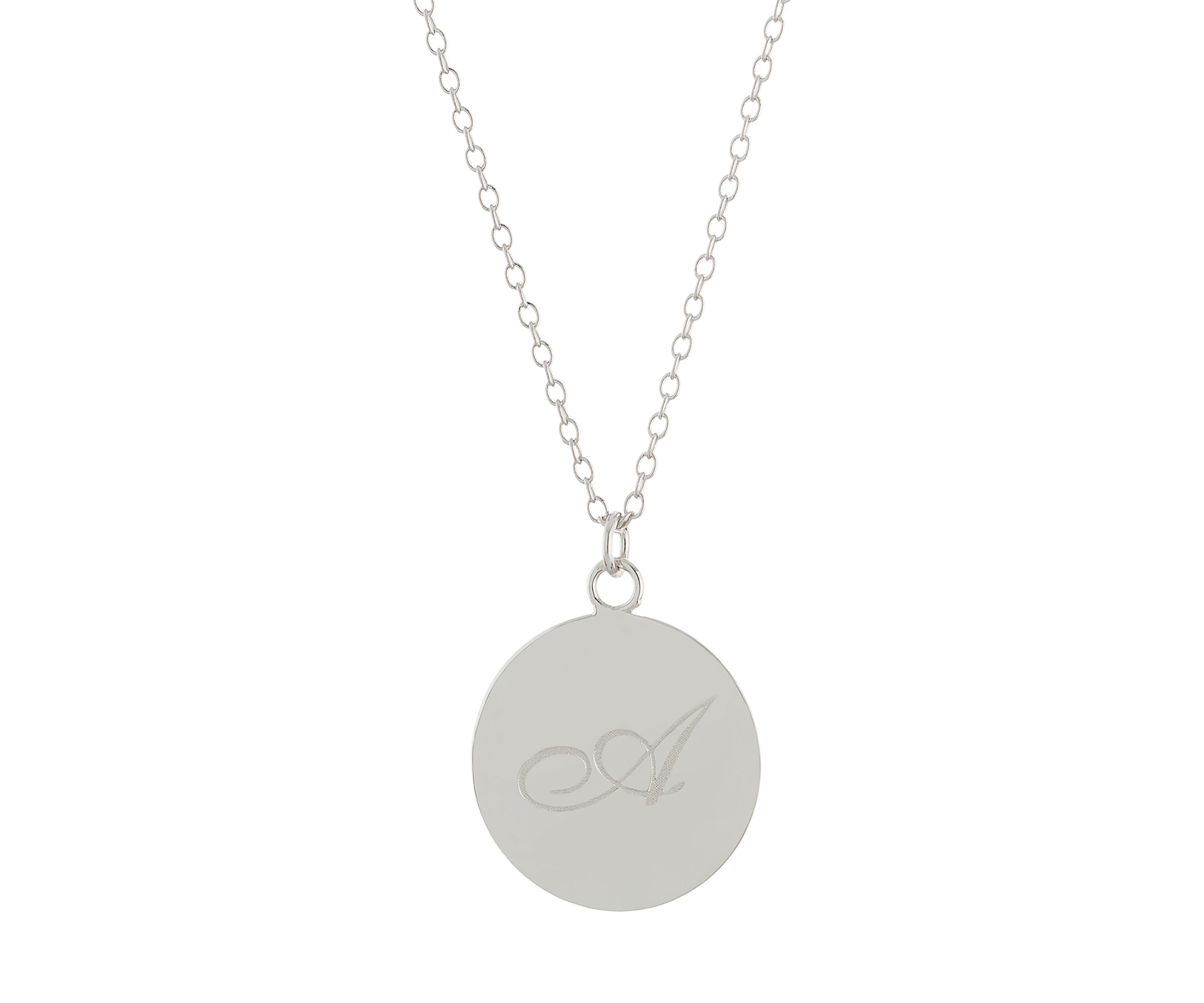 Sterling Silver Engraved Initial Disc Necklace