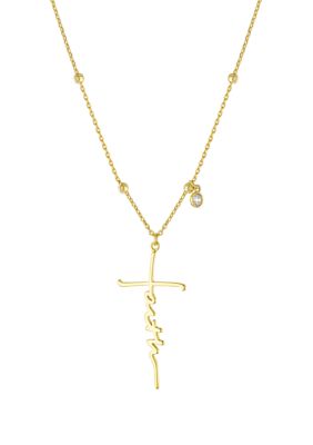 Belk Silverworks Silver Plated Faith Cross and Cubic Zirconia Charm Pendant Necklace, Gold