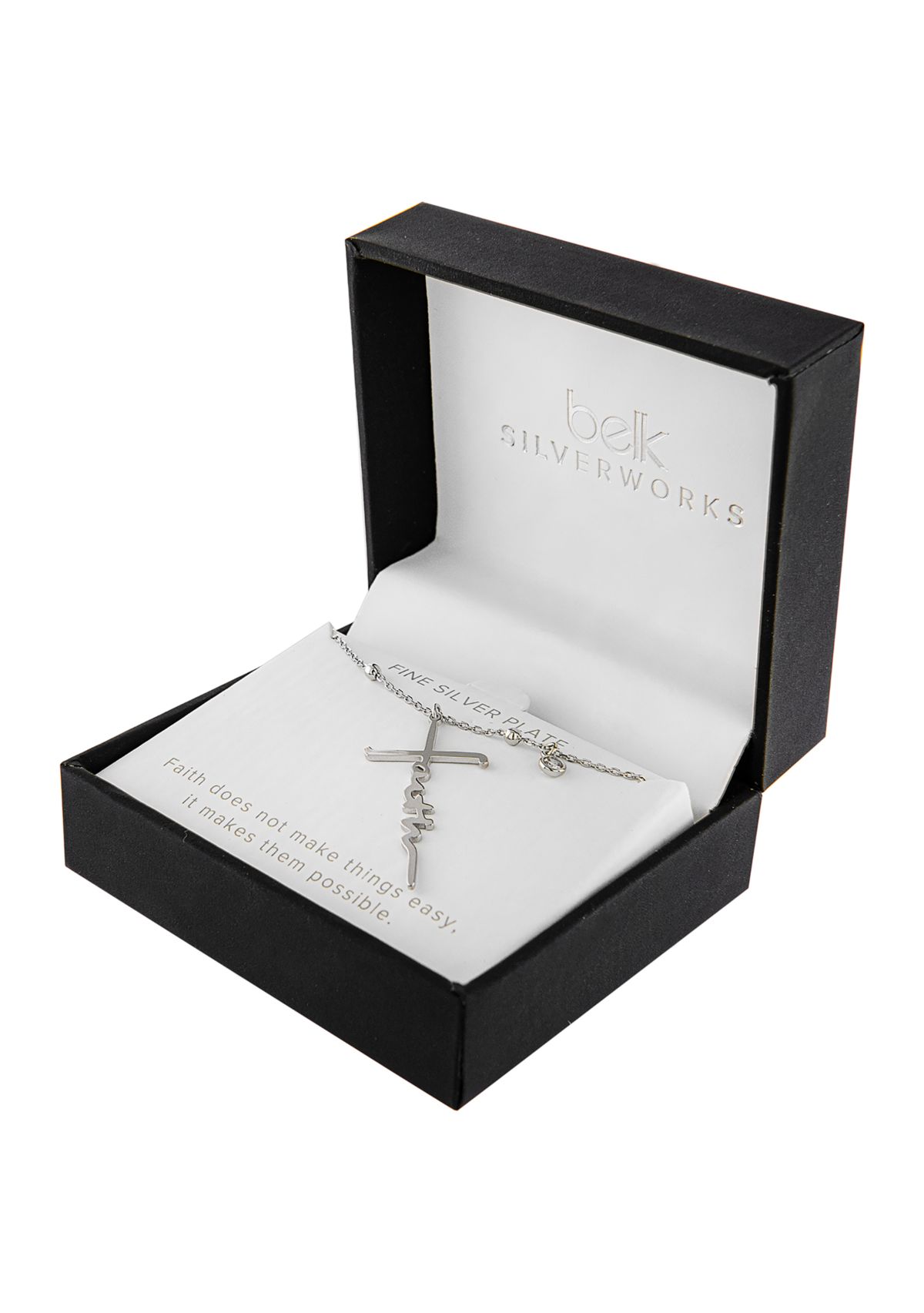 Boxed Silver Plated 16" + 2" Faith Cross and Cubic Zirconia Charm Pendant Necklace