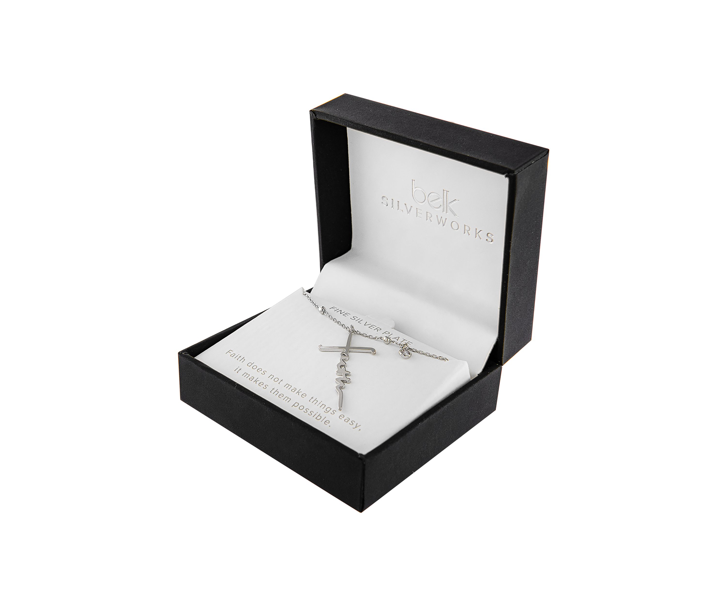Boxed Silver Plated 16" + 2" Faith Cross and Cubic Zirconia Charm Pendant Necklace