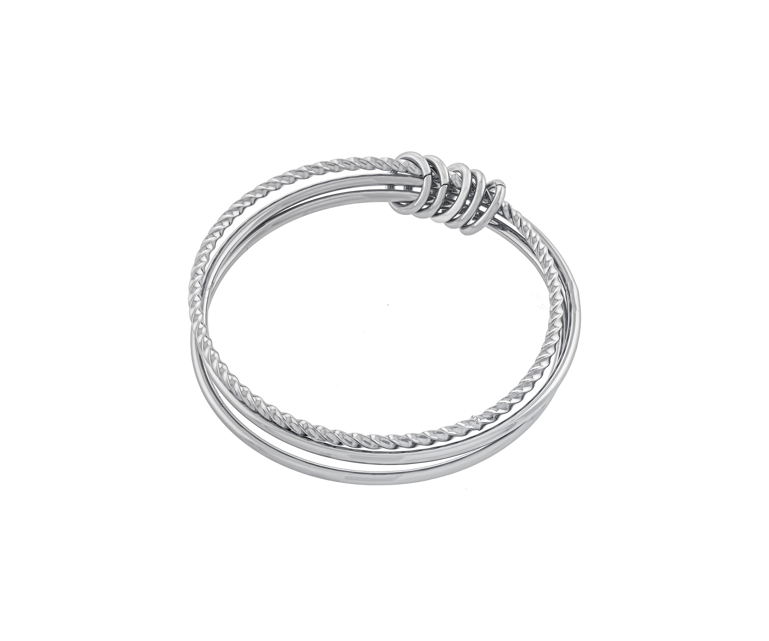 8" Silver Plated High Polished and Twist Triple Bangle Bracelet