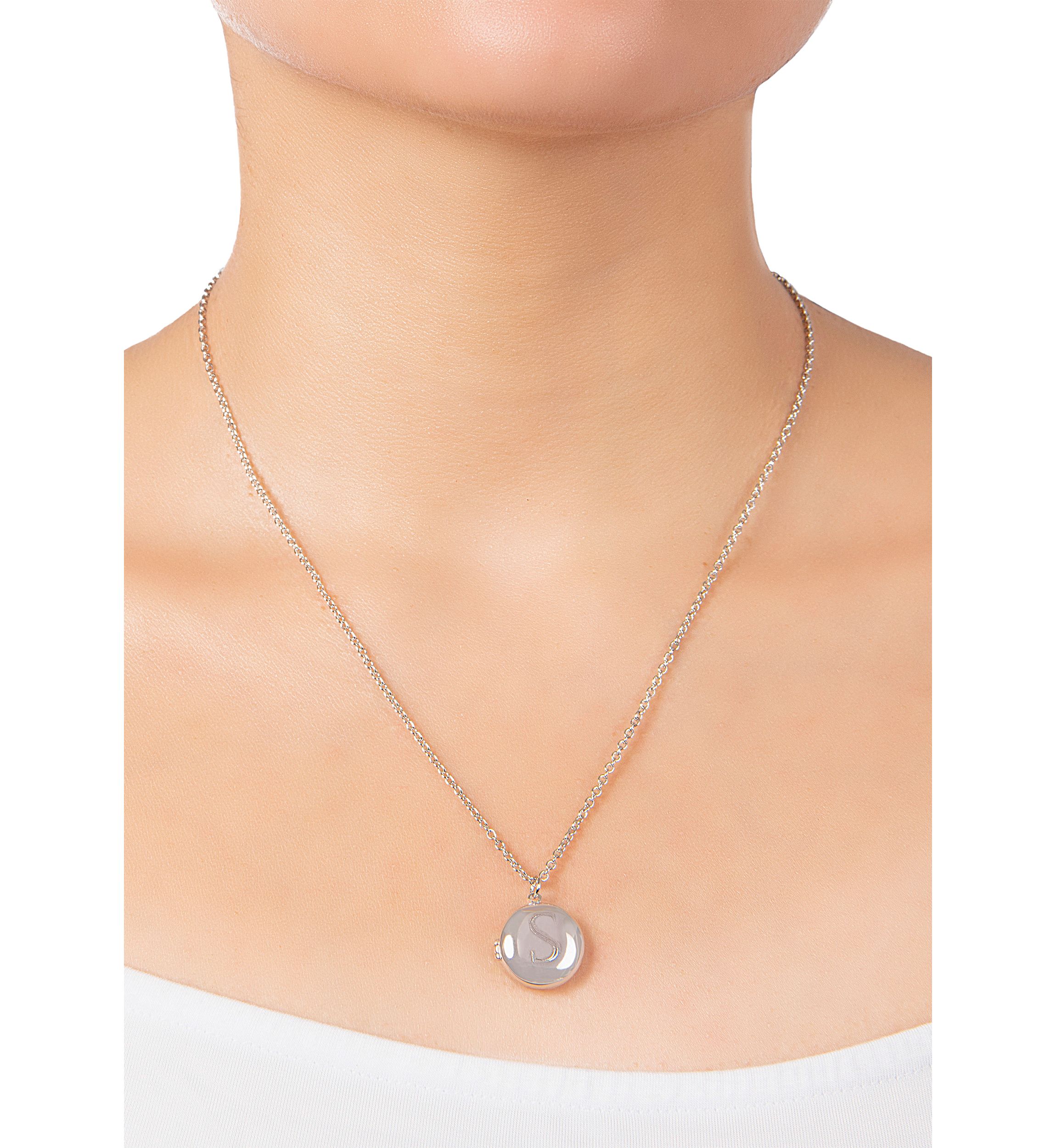 Boxed Fine Silver Plated 18" + 2" Engraved Initial Locket Necklace