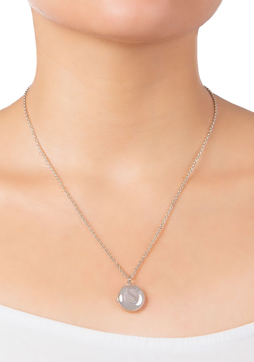 Boxed Fine Silver Plated 18" + 2" Engraved Initial Locket Necklace