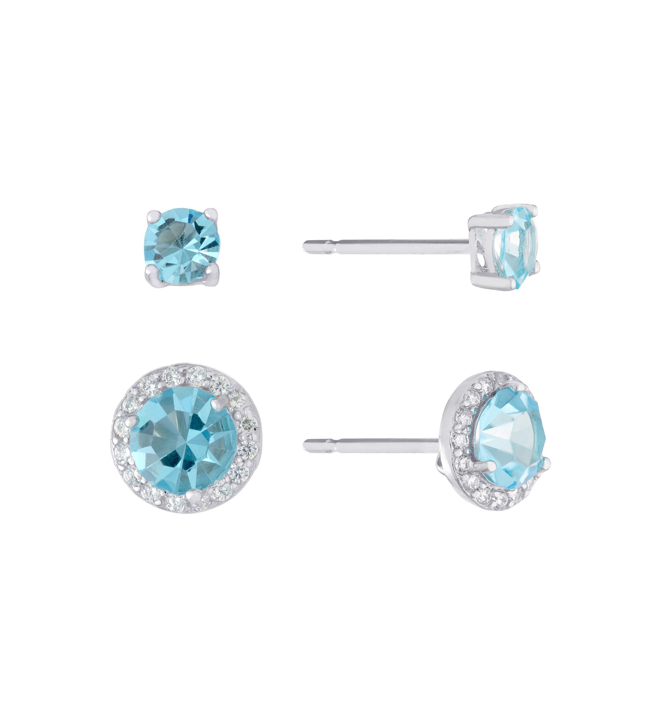 Sterling Silver Crystal Duo Stud Boxed 2-Earring Set