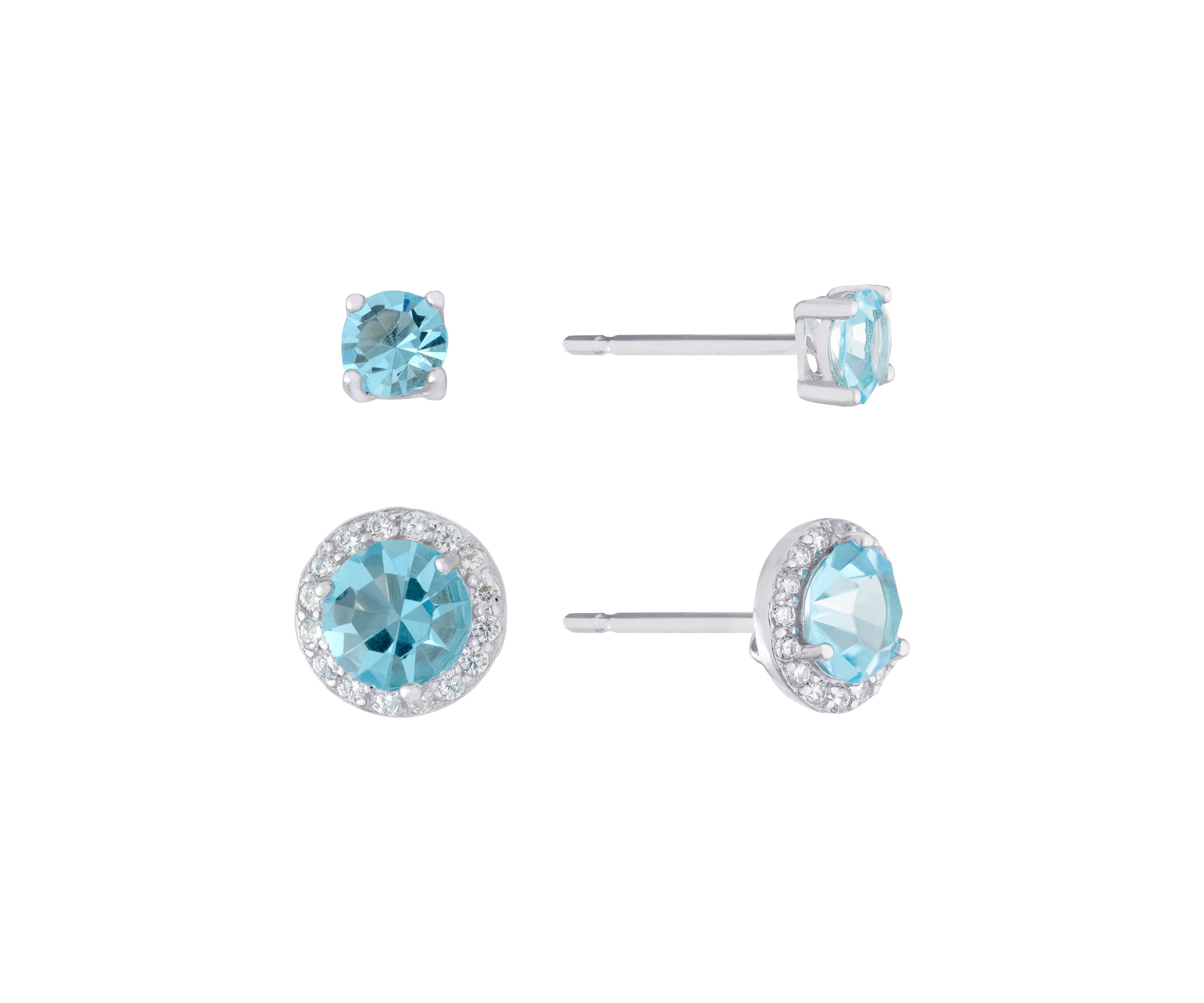 Sterling Silver Crystal Duo Stud Boxed 2-Earring Set