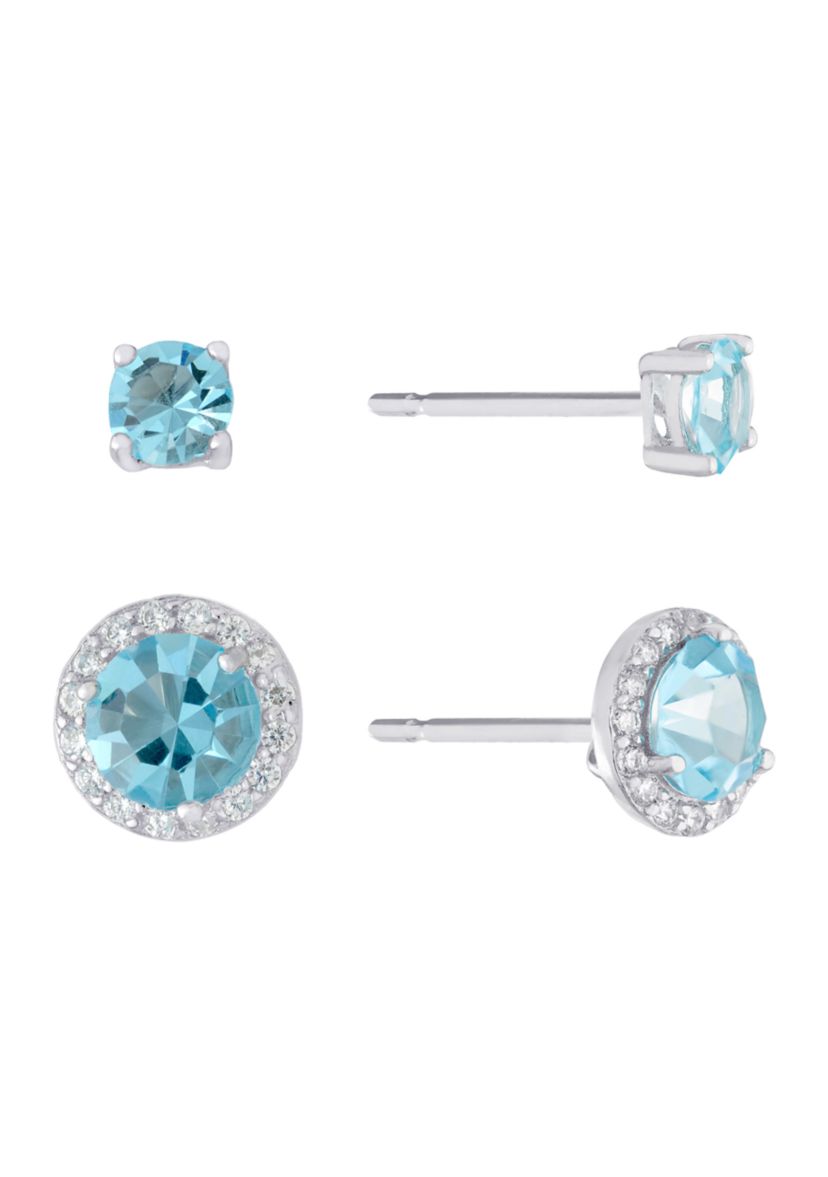 Sterling Silver Crystal Duo Stud Boxed 2-Earring Set