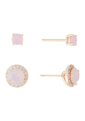 Belk Sterling Silver Rose Gold Over Sterling Silver Rose Opal Fine Cubic Zirconia Halo Stud Earrings