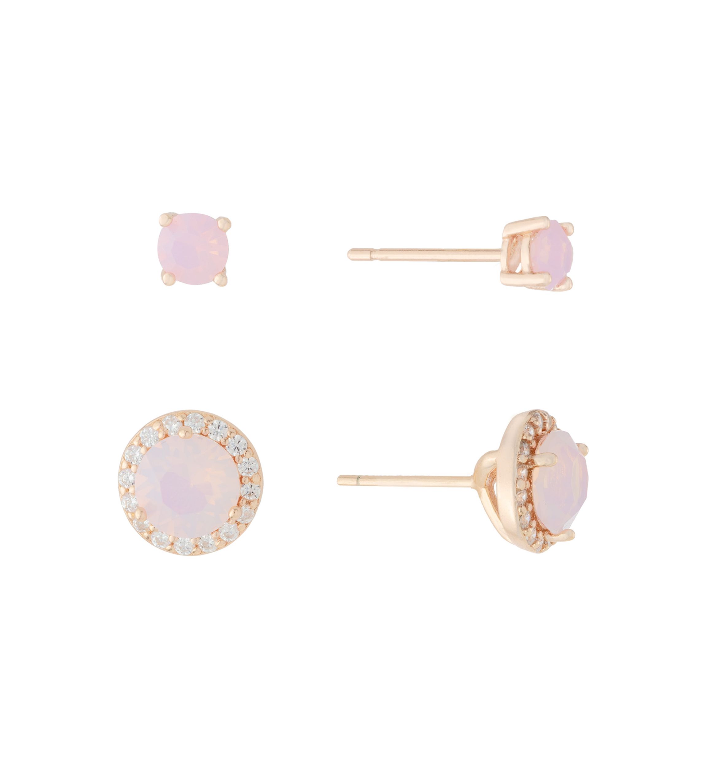 Rose Gold Over Sterling Silver Rose Opal Fine Cubic Zirconia Halo Stud Earrings