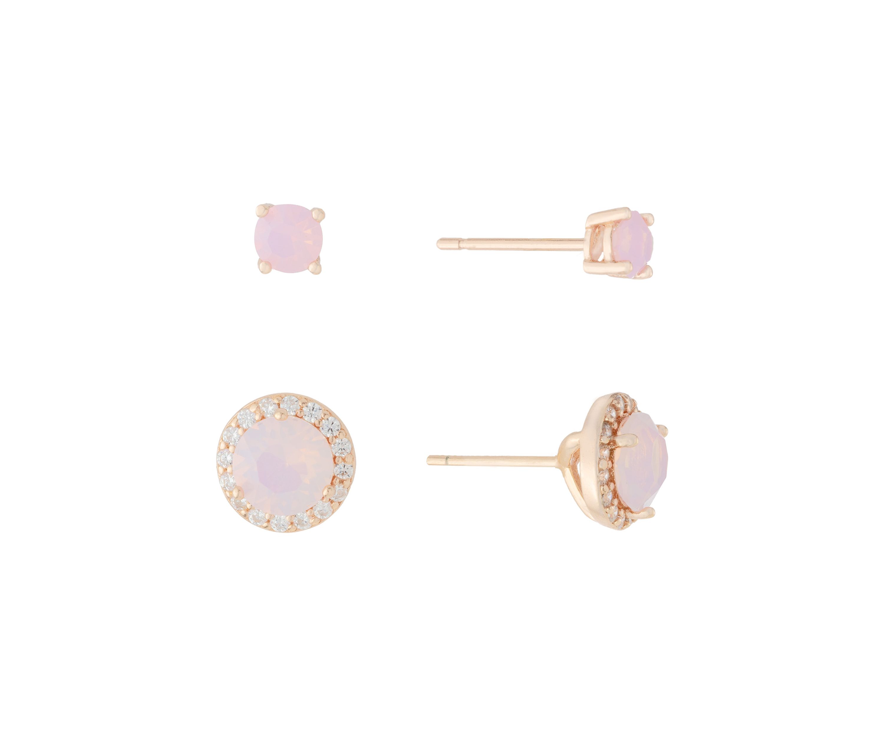 Rose Gold Over Sterling Silver Rose Opal Fine Cubic Zirconia Halo Stud Earrings