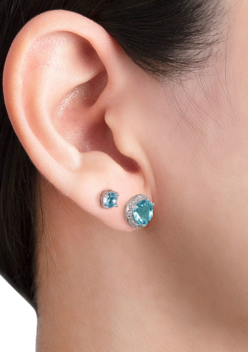 Sterling Silver Crystal Duo Stud Boxed 2-Earring Set