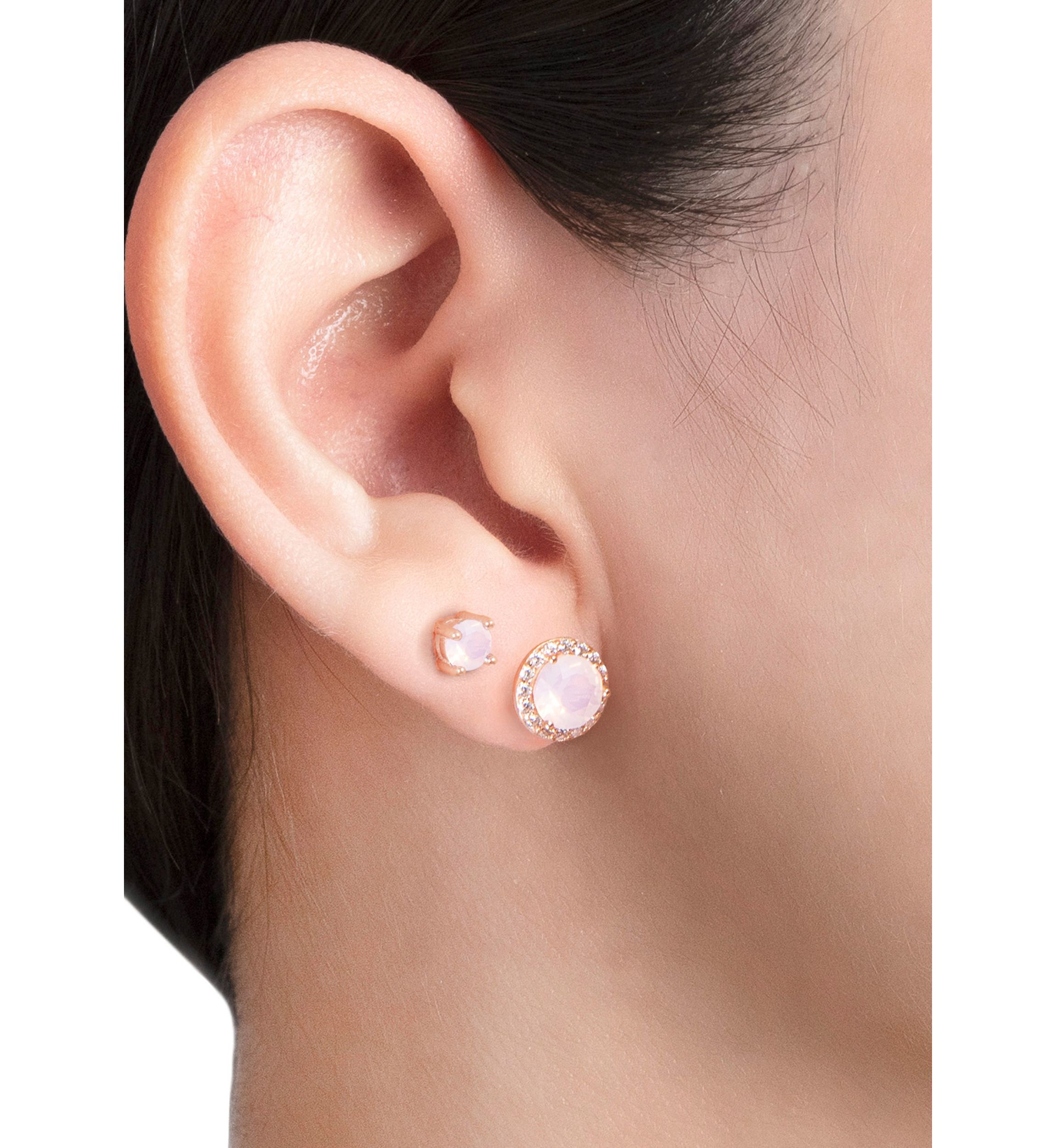 Rose Gold Over Sterling Silver Rose Opal Fine Cubic Zirconia Halo Stud Earrings
