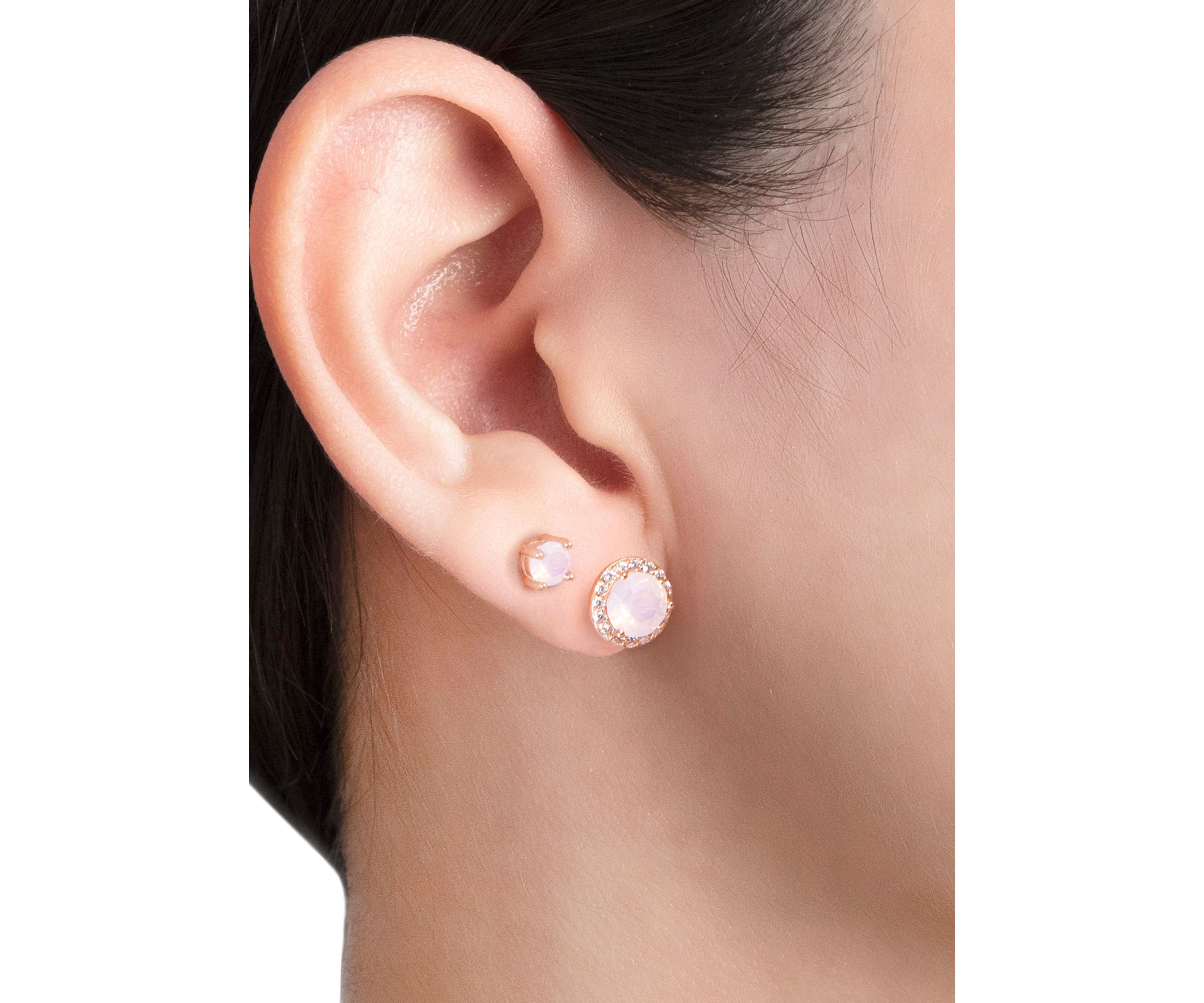 Rose Gold Over Sterling Silver Rose Opal Fine Cubic Zirconia Halo Stud Earrings
