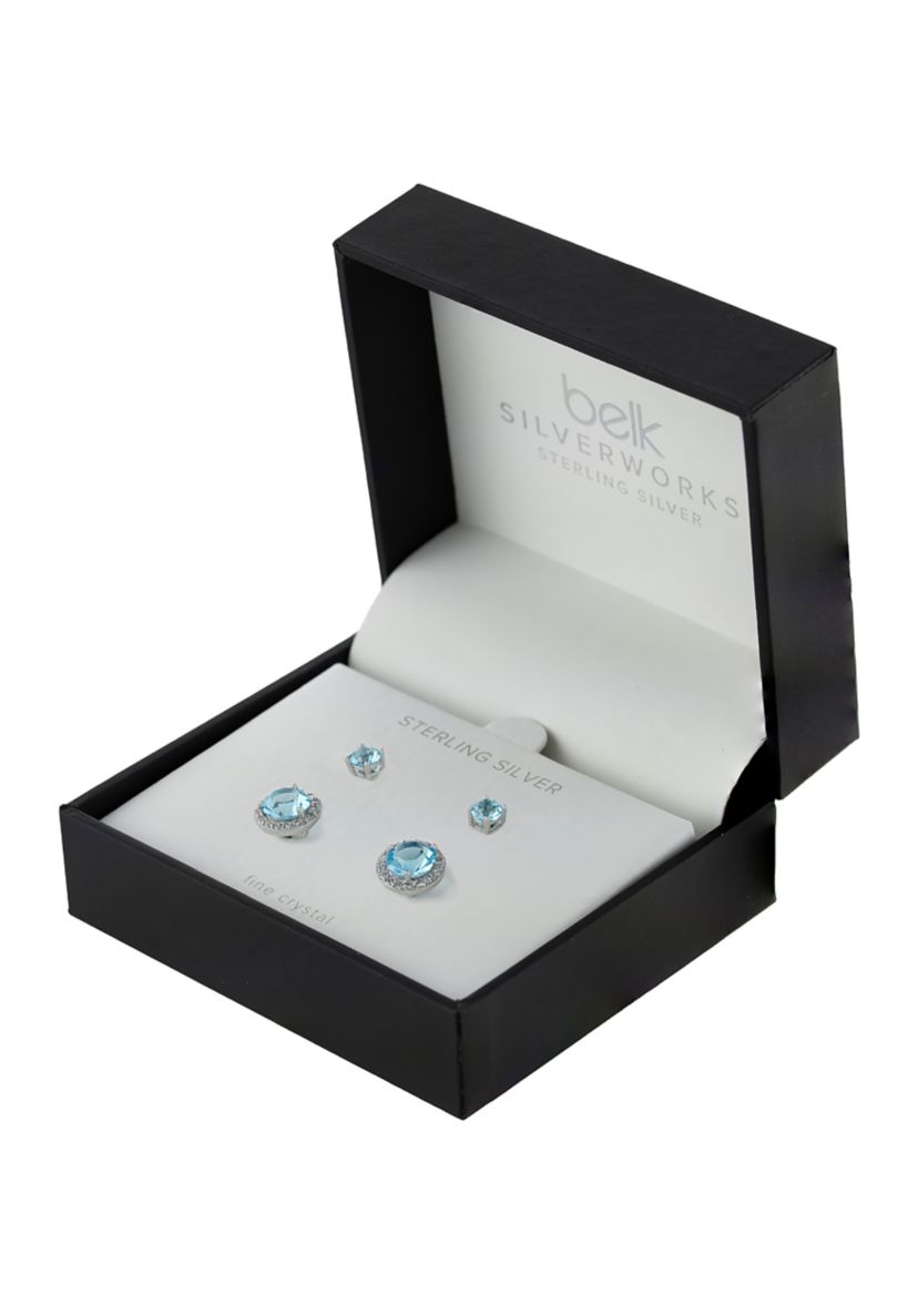 Sterling Silver Crystal Duo Stud Boxed 2-Earring Set