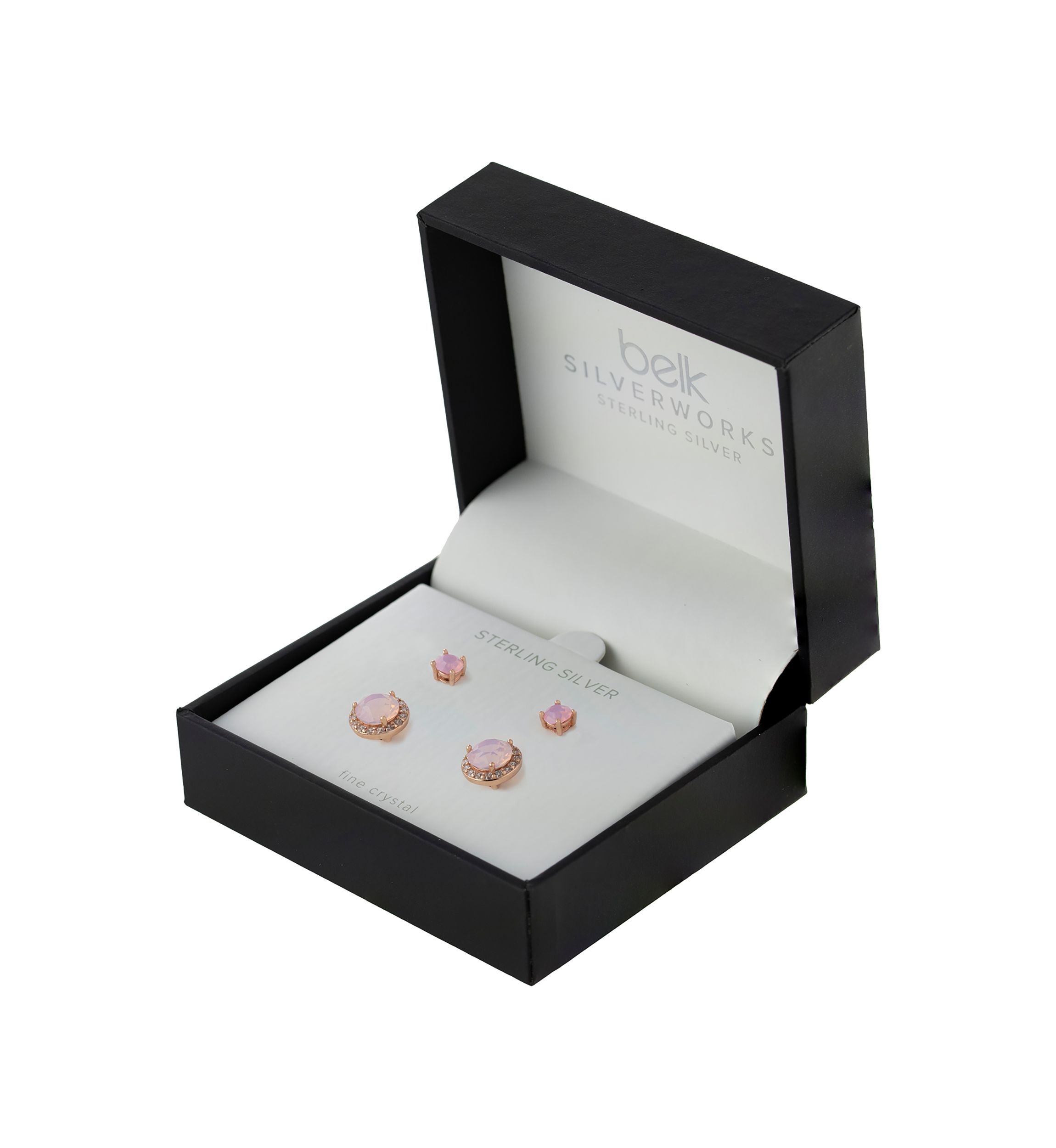 Rose Gold Over Sterling Silver Rose Opal Fine Cubic Zirconia Halo Stud Earrings