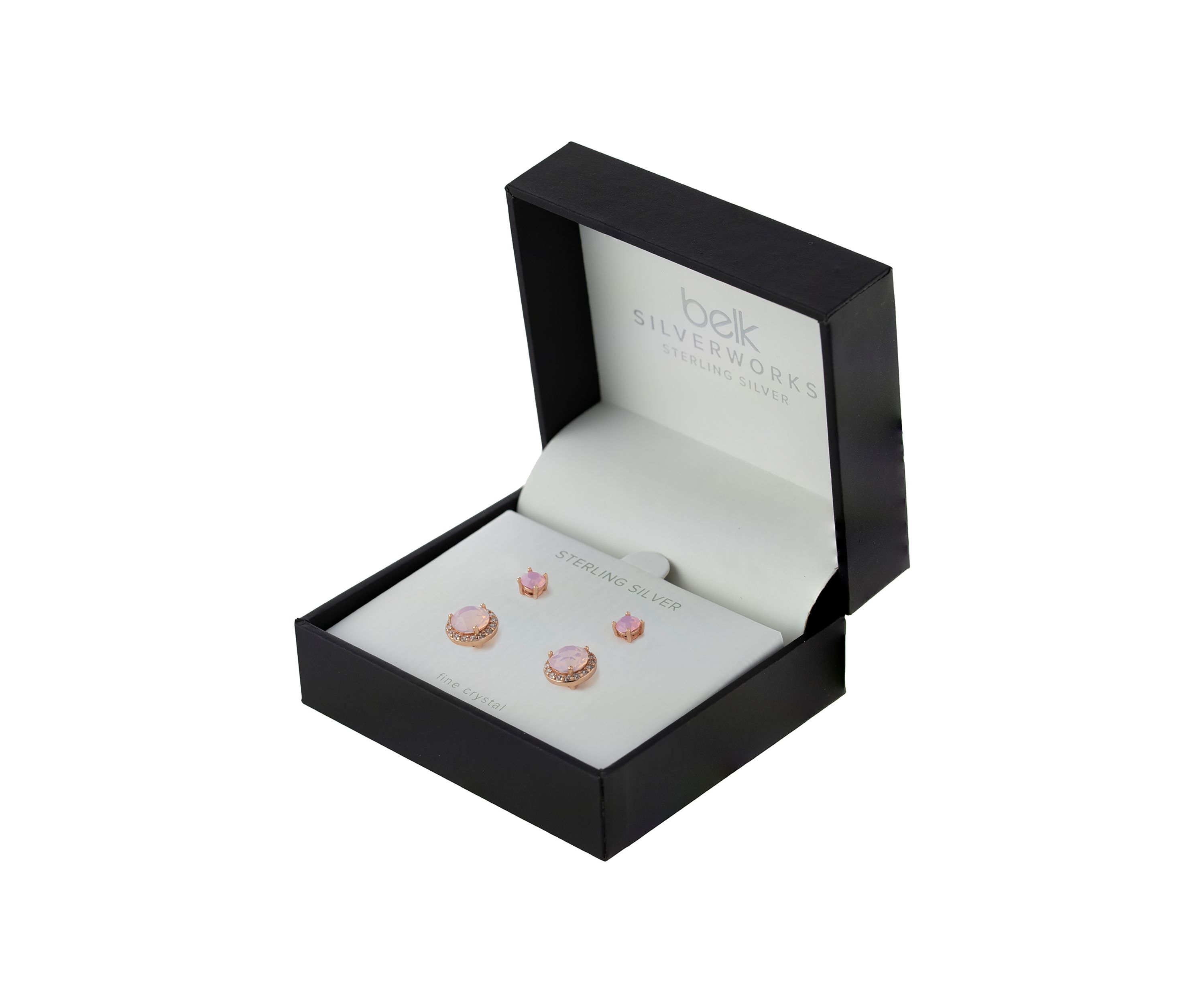 Rose Gold Over Sterling Silver Rose Opal Fine Cubic Zirconia Halo Stud Earrings