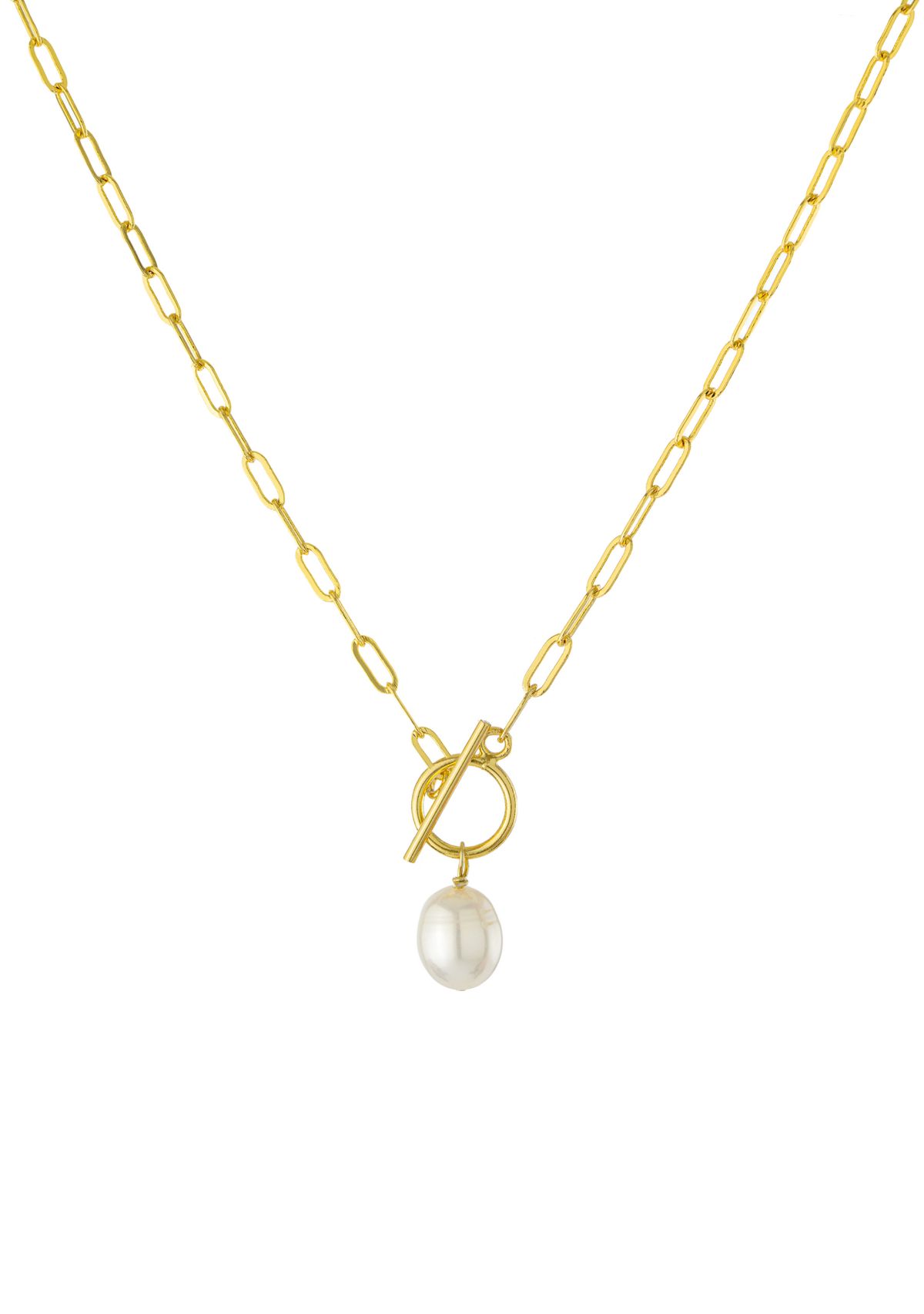 Gold Plated 18" Pearl Toggle Chain Necklace